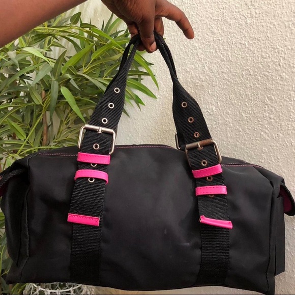 Y2K Goth Grunge Black Pink Carryon Duffle Hand Bag Purse Work Gym School Buckles - Picture 1 of 7
